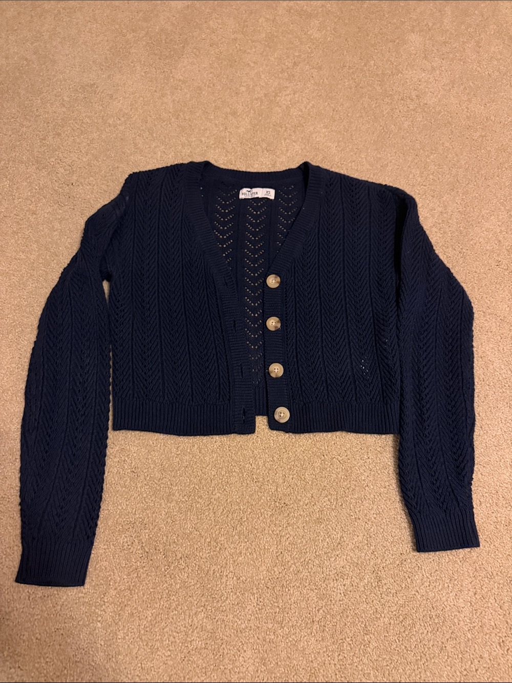 Hollister Dark Navy Cropped Button-Up Knit Cardigan